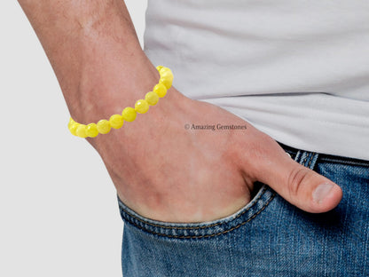 Amazing Gemstone Lemon Jade Bracelet for Women - Chakra Mens Bracelet Protection Crystals&Healing Stones - Blessing Bracelet Spiritual Meditation Gift(Faceted Beaded Bracelet, Adjustable)