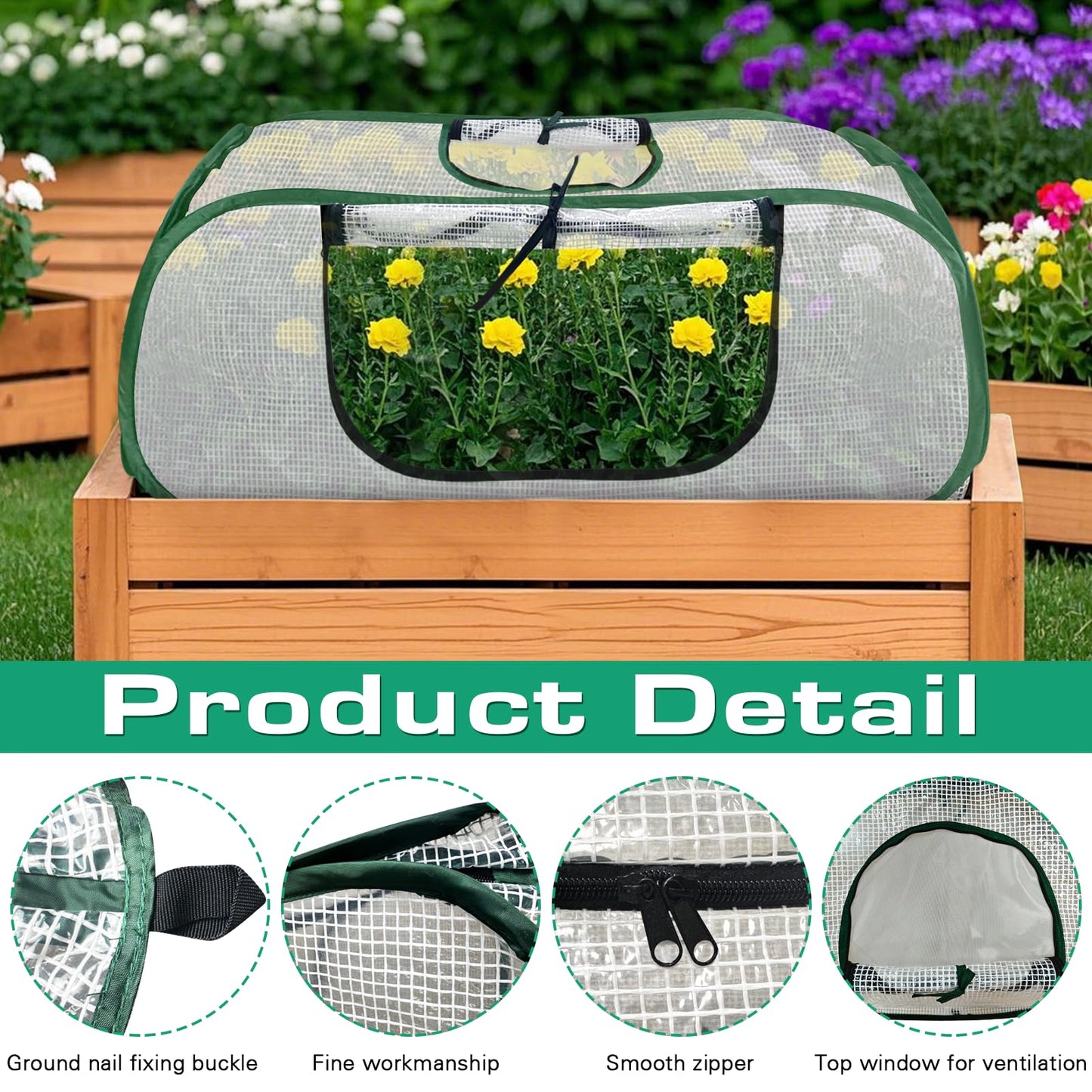 Garden Rows Accelerator Plants Cover-Garden Greenhouse with Roll-up Zipper Door,Thicker PE Cover for Indoor Outdoor Vegetable Fruits Rows - 45" L x 22" W x 16" H (White, 1 Pack)
