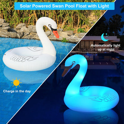 Inflatable Pool Floats, Solar Powered Large Swan Pool Float Adult, LED Color Changing Swan Floaties for The Pool, 42 Inch Lake Floats Adults for Outdoor Seaside, Lake, Pool