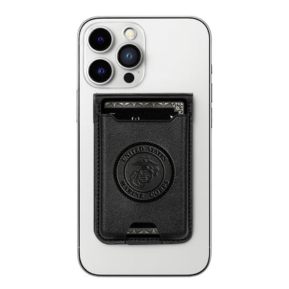 USMC Wallet with Kickstand for MagSafe – Black Leather Slim Card Holder with Embossed United States Marine Corps Logo | Marine Corps Gift – Compatible with iPhone USMC Wallet