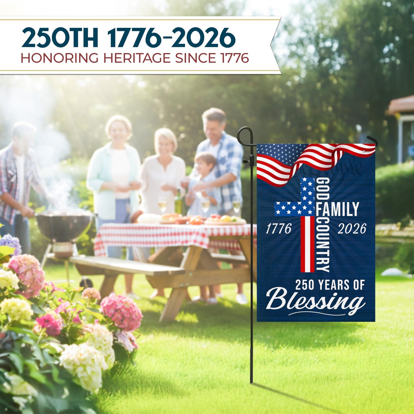 FLAGWIX American 250 Years of Blessing Flag - Polyester Double-sided Yard Flags For Outside Garden Flag (11.5" x 17.5") - 4th of July Decorations for Home Yard Garden Decor Banner, Gifts For Men Women