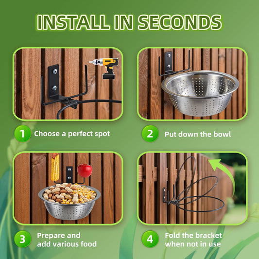 TKMSV 2 Pack Squirrel Feeders Tree/Fence Mounted, 8.5" Removable Colander Bowls (1.4L Each), 2 Corn Cob Spikes for Various Food, Perfect Metal Squirrel Feeders for Outside, Easy to Clean/Refill