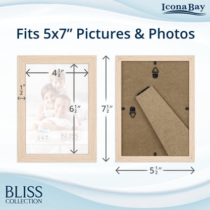 Icona Bay - 5x7 Light Oak Picture Frame - Modern Style Engineered Wood Frame - Table Top or Wall Mount - Bliss Collection