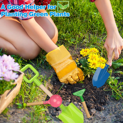 8 Pack Beach Sand Toy 16 Inch Long Beach Shovel Spade Sand Rake with Sturdy Wooden Handle Kid Garden Tools Spoon, Fork, Rake, Spade, Pointed Shovel Kids Gardening Set for Digging Dirt Snowing Planting