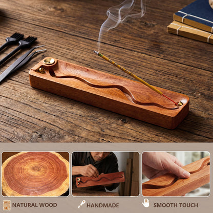 Zeckzoin 2 in 1 Wooden Incense Holder Sticks with Backflow Incense Cone Burner,Multi-Hole Fits All Thicknesses Sticks,for Meditation Yoga Home Gift