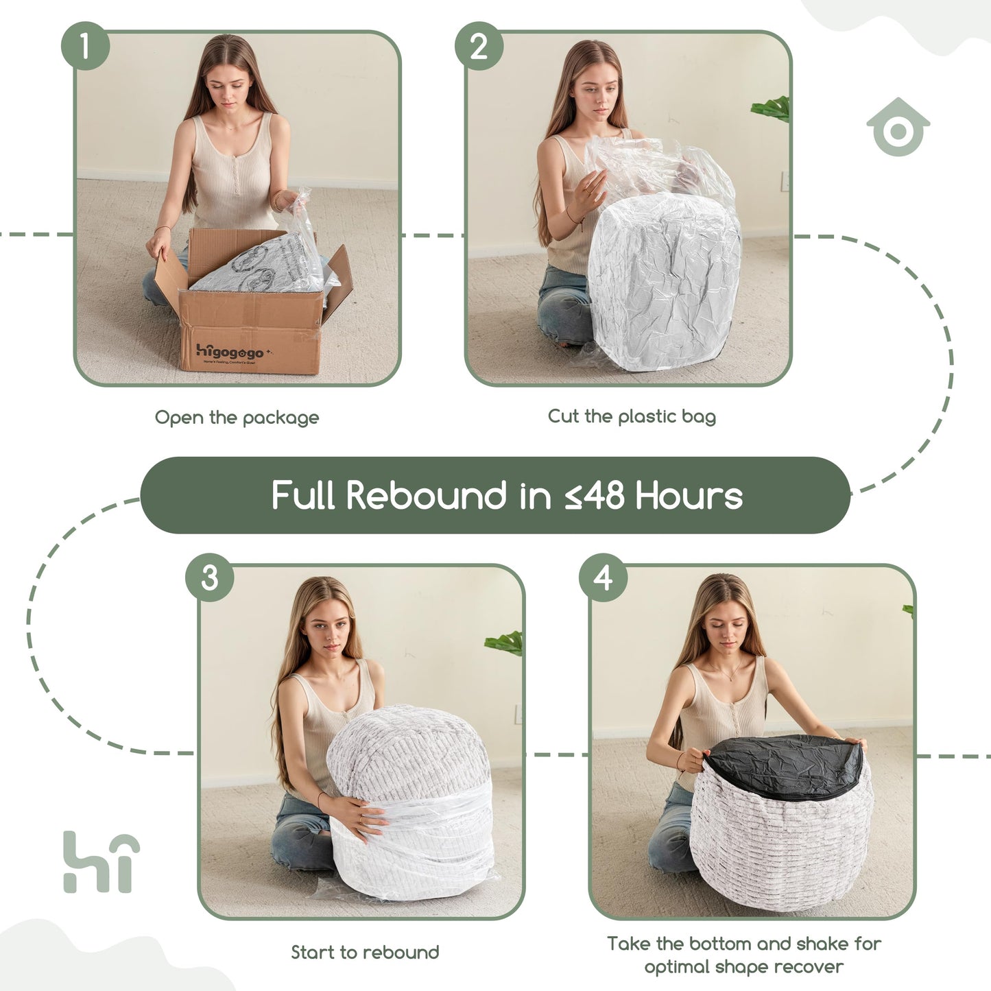 HIGOGOGO Pouf Ottoman Stuffed Round Modern Foam Filled Foot Rest Poufs for Living Room Chair Decorative 20 X 15 Inches Boho Relax Stool for Wedding Christmas Party, Beige