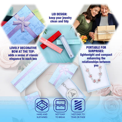Waltool 21Pcs Empty Jewelry Gift Boxes with Lids Assortment Set, 7.9" x 1.6", 1.57"x1.57", 2”x 3” Cardboard Jewelry Boxes with Bowknot for Necklaces Earrings Bracelets Ring Packaging Displaying
