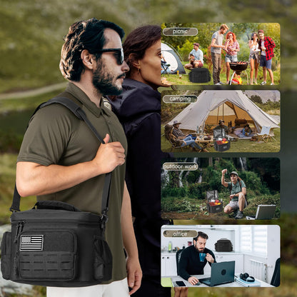 QT&QY Tactical Lunch Bag for mens Military heavy duty lunch box work Leakproof insulated Durable Thermal Cooler Bag for Adult Meal for Office Camping Picnic Pail MOLLE Webbing Black