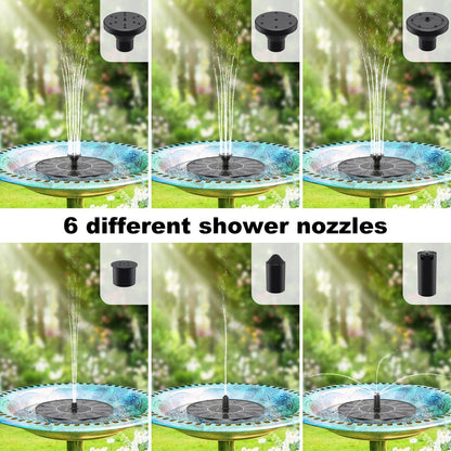 Priksia Solar Water Fountains,Solar Powered Bird Bath Fountain with 6 Nozzles - Free Standing Floating Solar Fountains for Bird Bath, Garden, Pond, Pool (Black-1.4W)