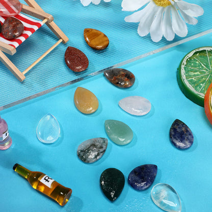 Nuenen 50 Pcs Worry Stones for Anxiety Teardrop Crystal Bulk Waterdrop Gemstone Thumb Healing Stress Pocket Stone Teardrop Pendants Bulk for Valentines Gift Meditation(Fresh,0.94 x 0.63 x 0.24 Inch)