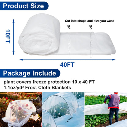 eisoco Plant Covers Freeze Protection, 10 * 40FT 1.1 oz/yd² Large Thick Frost Blankets for Outdoor Plants in Winter, Floating Row Cover for Vegetable Garden, Frost Cloth Plant Freeze Protection