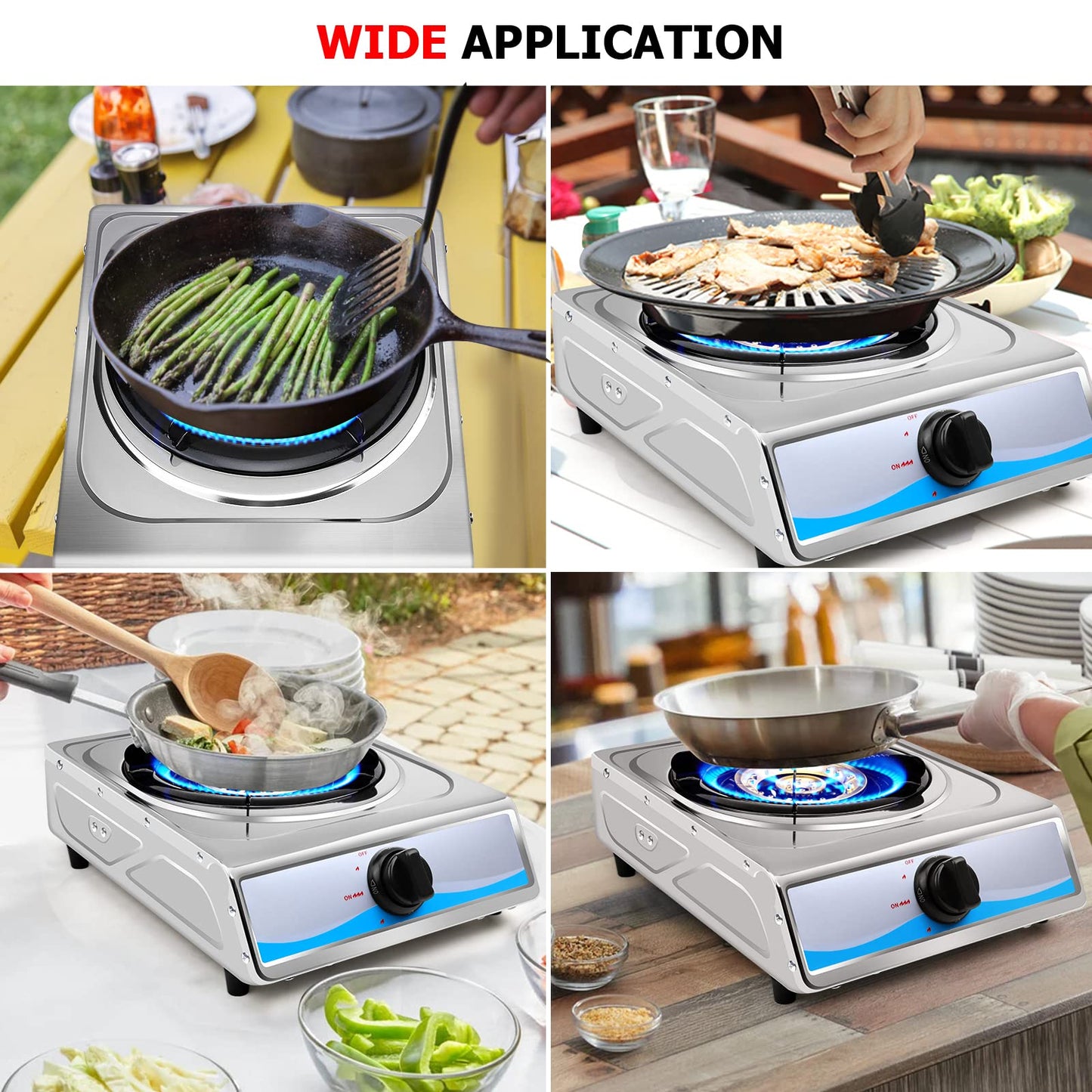 Propane Gas Cooktop，Single Burner Gas Stove Stainless Steel Portable Gas Stove，Auto Ignition Camping Single Burner LPGfor RV, Apartments, Outdoor