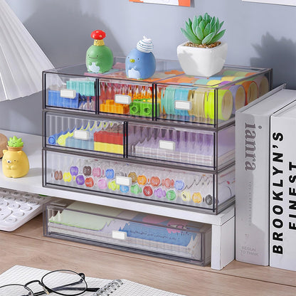 3 Tier Stackable Desk Organizer with 6 Drawers, YOCOMEY Plastic Desktop Storage Box Drawers, Detachable Makeup Storage Office Stationery Supplies Organizer for Office School(Clear)