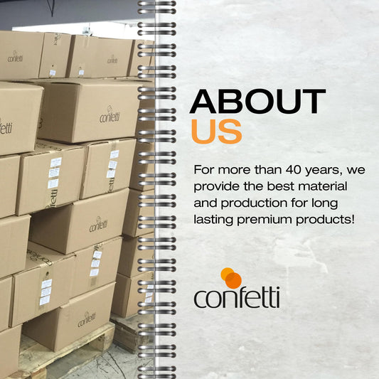 Confetti Spiral Notebook - Hole Punched - 4 Removable Dividers, Spill Proof Cover, Closing Elastic Band, Storage Pocket - Sturdy Bound Notepad, School & Office Supplies - 200 Sheets - Black