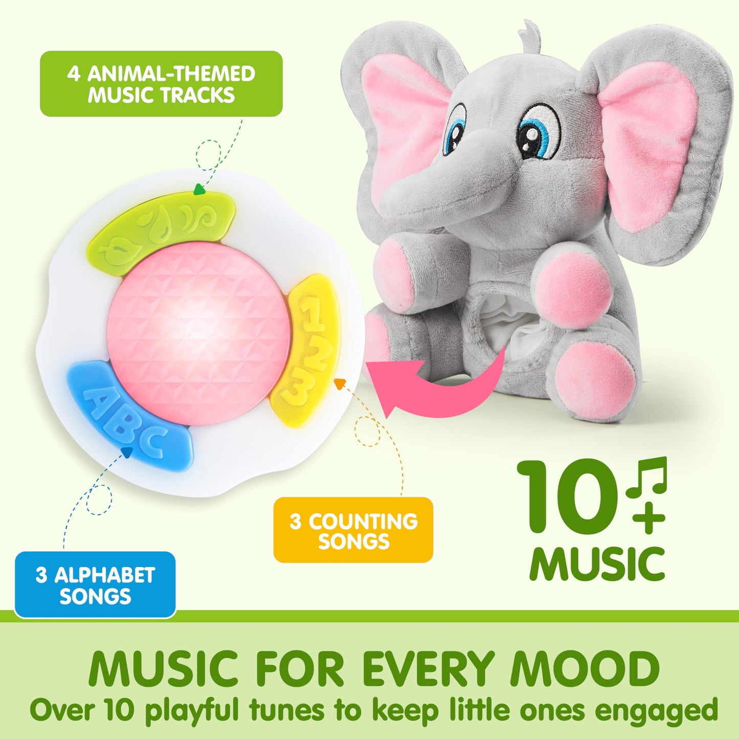JOYIN Musical Elephant Plush Baby Toy, Stuffed Animal with Music & Light, Baby Musical Soft Plush Toys for Infant Babies, Easter Birthday Gifts for Boys and Girls 6+ Months