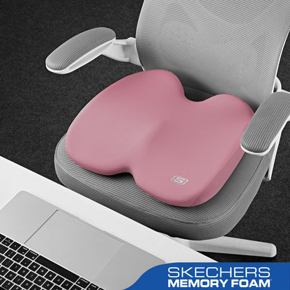 Skechers Seat Cushion, Ergonomic Memory Foam Cushion for Long Sitting Hours on Office & Home Chair, Car Seat Cushion for Sciatica, Coccyx Cushion,Pink