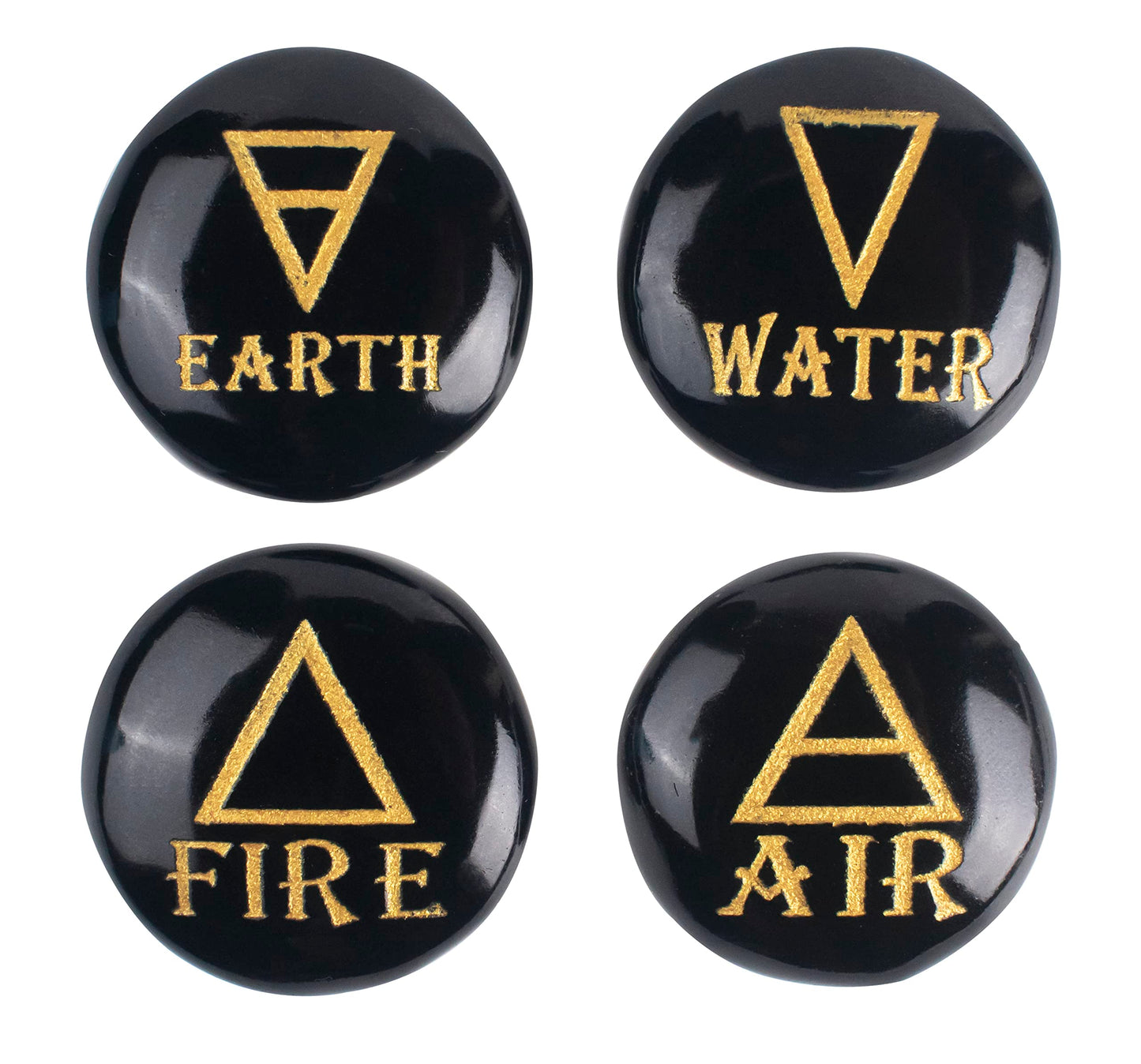 Crocon 4 Elements Black Tourmalinetones Round Shape Engraved Triangle Symbols (Earth Air Fire Water) Polished Palm Stones for Gemstone Reiki Crystals and Healing Stones Meditation Divination Gifts