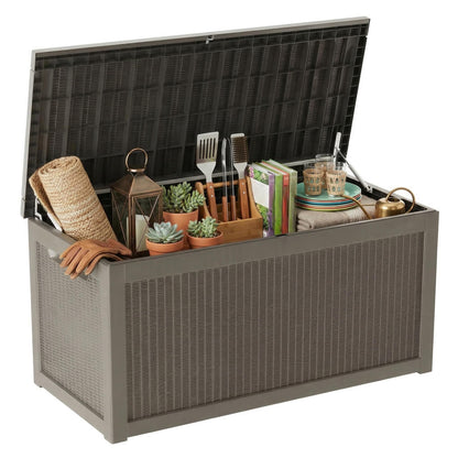 265 Gallon Resin Deck Box Outdoor Storage Chest, Large Waterproof Patio Storage Box All-Weather Garden Storage Container for Cushions, Pool Supplies, Yard Tools – Easy Assembly, Lockable Lid