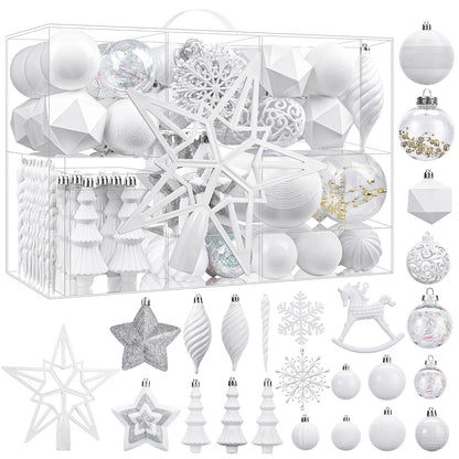 SHareconn 100pcs Christmas Tree Decorations Ornaments Set, Shatterproof Plastic Baubles Decorative Balls for Xmas Tree Decor Holiday Wedding Party, White