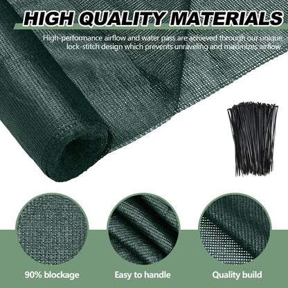 Ribbonlic 6 x 300 ft Green Shade Cloth Roll for Covering Garden 90% Mesh UV Resistant Net with Ties for Patio Outdoor Greenhouse Fence Flower Plant Cover Canopy