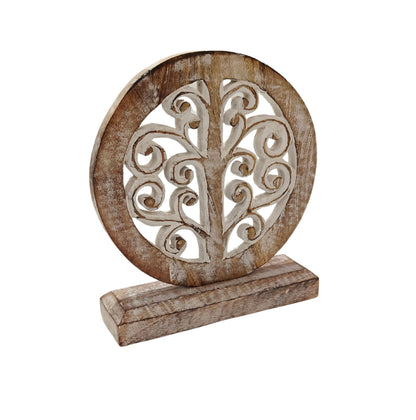 VANIYA CRAFTS® Handmade Wooden Tree of Life Sculpture – Carved Table Decor Statue for Home, Office, Bedroom, or Living Room | Gift Decoration (Antique White)