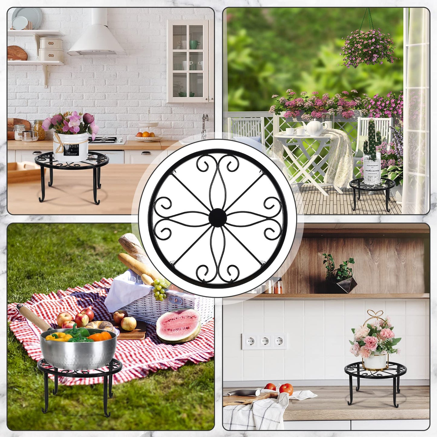 Handepo 8 Pack Metal Plant Stands for Flower Pot Outdoor Indoor Plant Stand Iron Round Circle Plant Shelf Rustproof Plant Display Rack for Planter Supports Home Garden Container