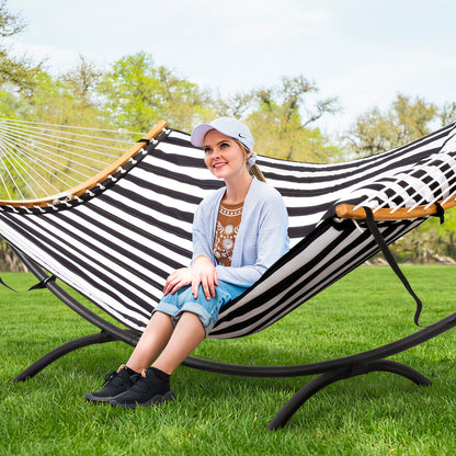 SUNCREAT Hammocks for Outside with Stand, Porch Hammock and Stand, 475 lbs Capacity, Patent Pending, Black & White