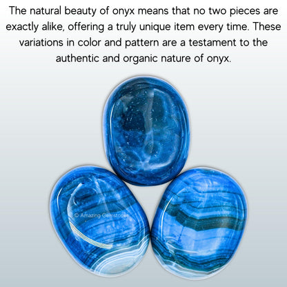 Amazing Gemstone Blue Onyx Crystals and Healing Stones - Large Palm Stone Crystals Piedra - Crystal for Good Luck, Balanced Positive Energy, Meditation - Unique Stocking Stuffers Gifts for Women, Men