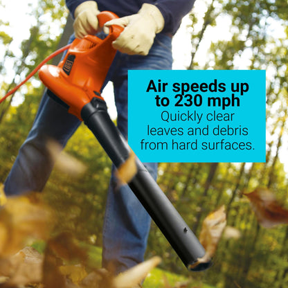BLACK+DECKER Corded Leaf Blower Leaf Vacuum and Leaf Mulcher 3-in-1, Up to 230 MPH, 12 Amp Handheld Blower and Vacuum Combo (BV3600)