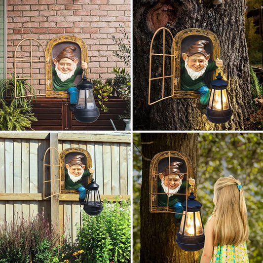 REYISO Gnomes Outdoor Garden Statues Gifts Mothers Day Summer Decor Whimsical Fairy Garden-10 Inch Elf Outdoor Tree Hugger Statues- Tree Face Sculpture, Yard Art Patio,Fence,Lawn,Wall Gnomes Ornament