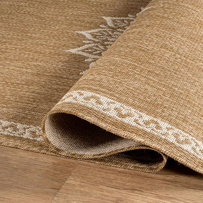 CAMILSON Outdoor Rug 10x14 Medallion Natural Modern Large Area Rugs for Indoor and Outdoor Patios Kitchen and Hallway Mats Washable Porch Deck Outside Carpet (Medallion Natural 10 x 14)