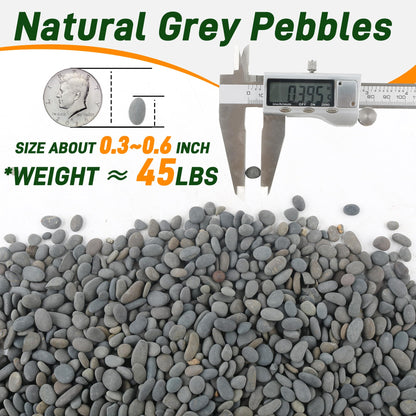 Quibbay 45 LB Natural River Rocks Mexican Beach Pebbles, 0.3-0.6 Inch Natural Unpolished Bulk Rocks, Pebbles for Landscaping Garden Paving Plant, Rocks for Walkways Outdoor Decorative Stone, Grey
