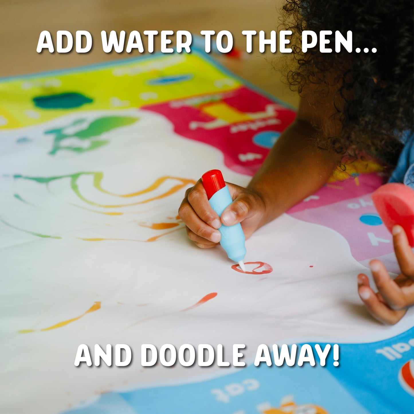 Chuckle & Roar Jumbo Water Doodle Mat – 4ft x 3ft Mess-Free Water Coloring Play Mat for Kids Ages 3+, Reusable Arts & Crafts Set with Brush Pens, Markers & Art Sponges