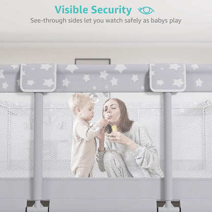 Large Baby Playpen for Babies and Toddlers - 70x59in Giant Play Pen for Babies 6-12 Months Big Play Yard for Toddlers 1-3 Play Pens for Toddler Indoors Playyard Fence Pin Corrales para Bebes Grey-s