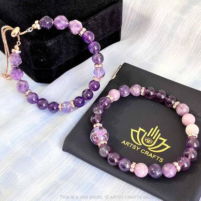 ARTSY Crafts Glow in The Dark Firefly Beads Bracelet, Handmade in USA, Luminous Murano Glass Beads Jewelry Mermaid Crystals Inspirational Gift (Amethyst - Stretch)
