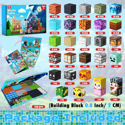 150PCS Magnetic Blocks - Magnet Building Blocks, Stacking Magents Cubes Toys Forest Dark Castle Set, STEM Montessori Sensory Toys for Kids Boys and Girls Ages 3 4 5 6 7 8 9 10 Easter Birthday Gifts