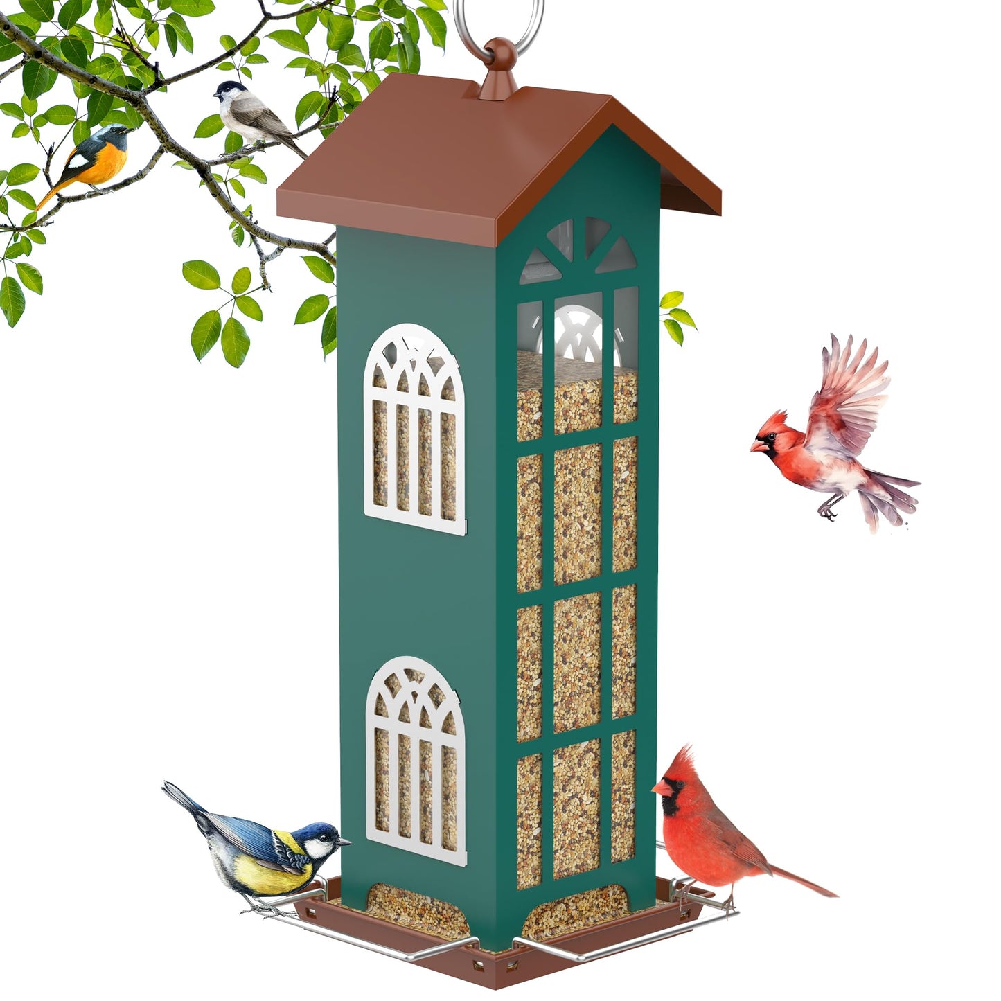 Metal Bird Feeder Bird Feeders for Outdoors Hanging,Waterproof and Rust-Proof,Easy Cleaning,Wild Bird Feeders Attracting Chickadees Goldfinches Cardinals Finches and Sparrows