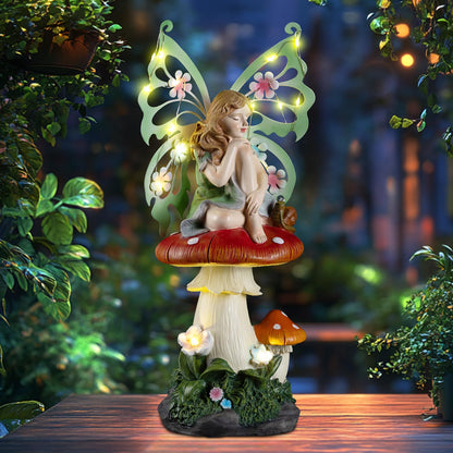 twinbling Solar Fairy Garden Decor Flower Fairies Mushroom Figurines with Snail Decor Gifts for Women Mom Miniature Fairy Figurine for Lawn Garden Patio Yard Decorations Outdoor Statue