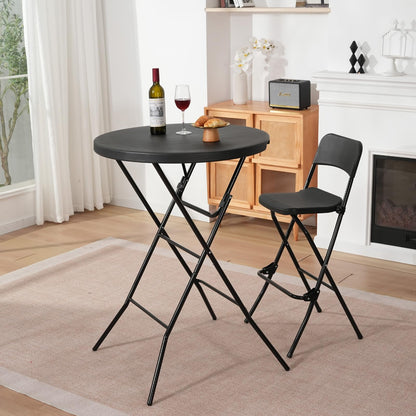 GlowitLian 32" Round Folding Table, Portable Bar Height Folding Table with Detachable Legs, Round Foldable Table with HDPE Top for Standing Parties, Balcony, Event, Indoor Outdoor Use (Black, 1 Pack)
