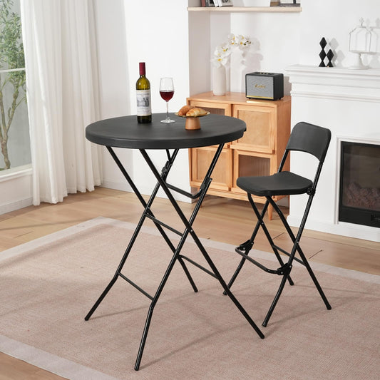 GlowitLian 32" Round Folding Table, Portable Bar Height Folding Table with Detachable Legs, Round Foldable Table with HDPE Top for Standing Parties, Balcony, Event, Indoor Outdoor Use (Black, 1 Pack)