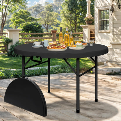 DWVO 48 Inch Folding Table for Outdoor/Indoor, Round Folding Table w/Sturdy Metal Frame, Lightweight Yet Thick Table Top Ideal for Patio Backyard Dining Room Events, Black