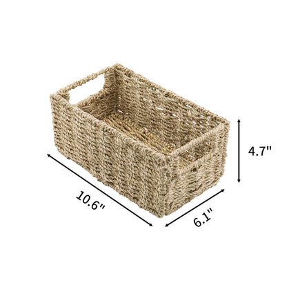 YRMT Small Seagrass Storage Basket Toilet Paper Baskets with Built-in Handles Bathroom Organizer Narrow Baskets for Organizing Toilet Tank 2 Pack (Seagrass)