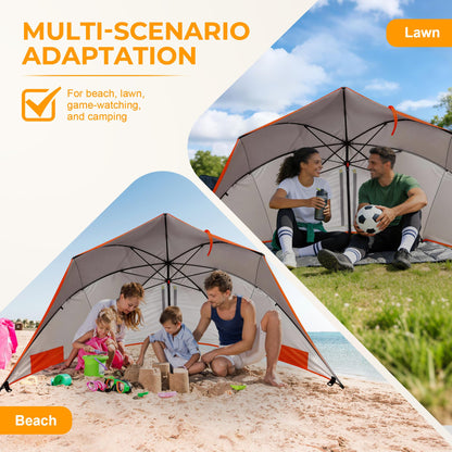 HOMEDEMO Beach Umbrella Tent (9.5ft, Red) with Fan Canopy, 3-in-1 Umbrella Shade Shelter for Beach, Picnic, Bleacher, Sports Games