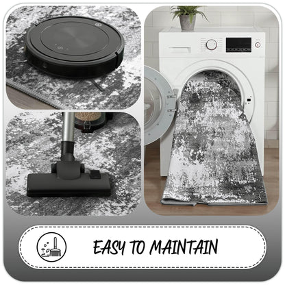 2x6 Rug Runners for Hallways Kitchen Non Slip Washable Grey Entryway Runner Rugs with Rubber Backing 6ft Long Carpet Runner for Laundry Room Bedroom, Low Pile Stain & Fade Resistant, Abstract Gray