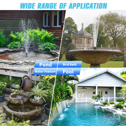 Solar Pond Pump, 15W Solar Fountain Pump with 190GPH Flow & 4 Spray Styles, 16.5Ft Extendable Power Cord, Debris Barrier Bag for Outdoor Fountain, Ponds, Fish Tank, Waterfall, Garden Water Features