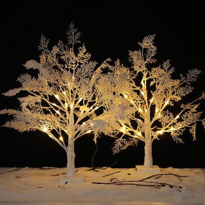 Quzzil 2 Pack Flocked Lights Christmas Tree Tabletop Decoration 24 Inch Artificial Small White Christmas Snow Birch Tree Frost Battery Powered/USB Table Centerpiece for Indoor Mantel Holiday Decor