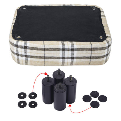 IBUYKE 16.54" Small Footstool, Linen Fabric Pouf, with Padded Seat Pine Wood Legs and Padded Rectangular Stool, for Bedroom, Stripe RF-BD215
