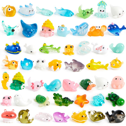 JOYIN 50 Pcs Mini Ocean Resin Animals Figures, Mini Sea Animals Figurines for Aquarium Ornaments Decorations, Cute Garden Accessories, Birthday School Slime Charms for Crafts, DIY Miniature Scenes