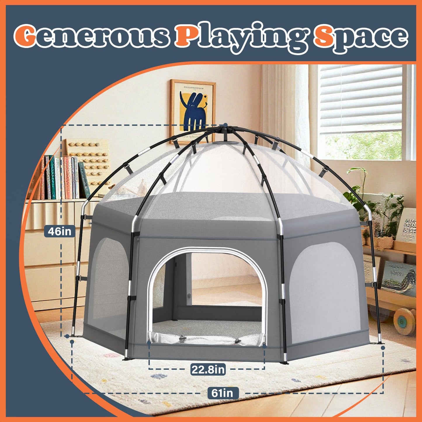 Baby Playpen with Canopy, Portable Outdoor & Indoor Baby Beach Tent for Babies and Toddlers, Foldable Play Yard with Mosquito Net, Travel Play Yard Includes Sand Stakes & Carry Bag