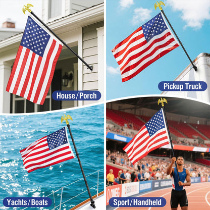 Flag Pole for Outside House, Outdoor Black Heavy Duty Porch 6 FT Flag Pole Kit, for Residential or Commerical, Tangle Free Flagpole (Include American 3 X 5 Flag, Wall Mount Holder, Eagle Shaped Head)